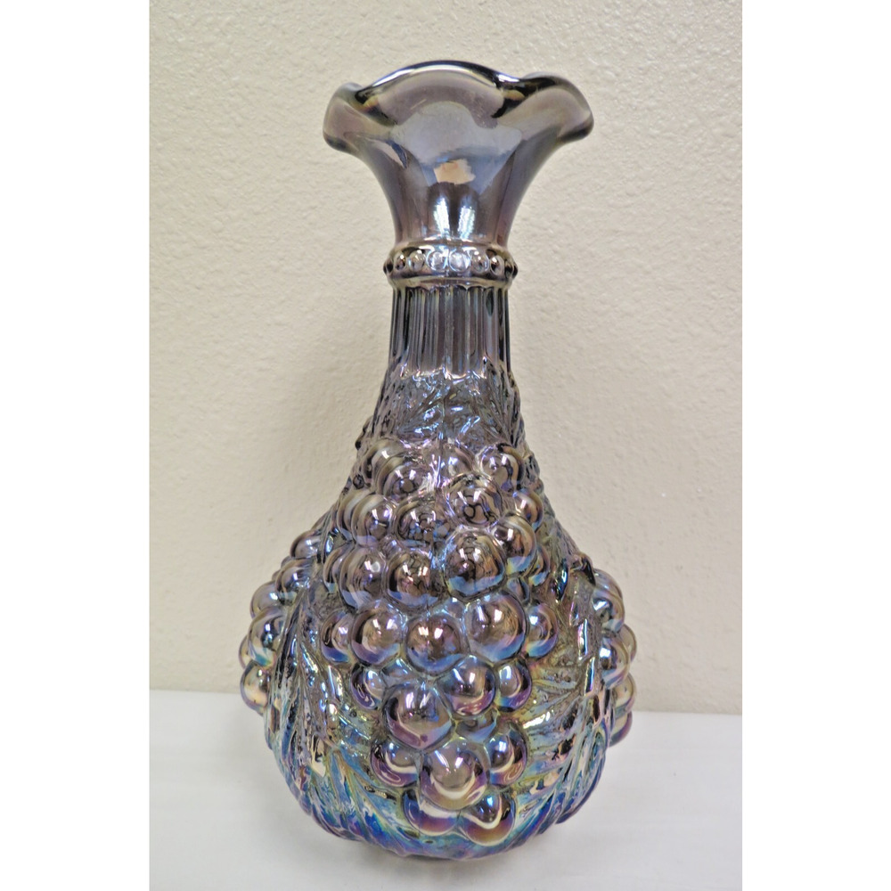 VTG Imperial Grape Purple Amethyst Carnival Glass Carafe Decanter Vase 9.25"